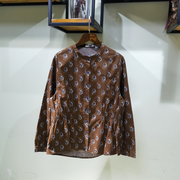 yun韫2024春季立领，单排扣收腰花色，女衬衫韩版长袖女外套3186