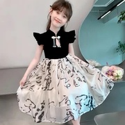 女童夏季连衣裙洋气儿童中国风水墨画马面裙新中式汉服裙子
