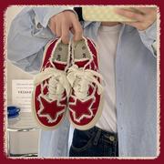 gc白鹿小众中国红五角星毛边，设计乞丐鞋，2024个性帆布鞋女