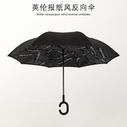 免持式雨伞反向伞双层格子加大报，纸伞车用晴雨伞两用汽车长柄