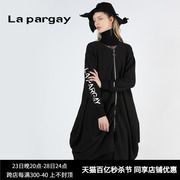 lapargay纳帕佳秋装茧型裙子黑色，针织设计感小众宽松连衣裙潮