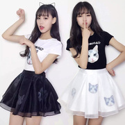 夏季韩版欧根纱套装裙两件套中长款学院风学生连衣裙女