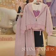 女童秋装套装2024粉色，中大儿童秋季网红春秋，款女孩洋气两件套