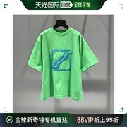 香港直邮WE11DONE 女士绿色蓝标圆领短袖T恤 WD-TT1-21-545-U-NG