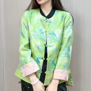 新中式国潮风复古盘扣绸缎提花开衫外套女高级感时尚气质唐装上衣