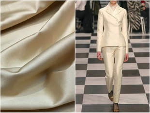 纯色高定真丝羊毛面料高质感重磅丝绸丝毛缎时装礼服套装布料