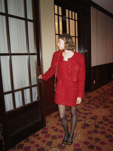(晚宴女孩)系列，定制绵羊毛套装女过年款，红色裙装秋冬两件套