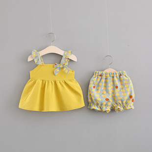 1-3岁女宝宝夏装洋气套装，周岁娃娃衫，2小女童薄款吊带短裤休闲两件