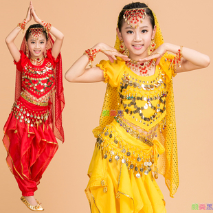 儿童印度舞服装女童，肚皮舞表演服幼儿园民族，风舞蹈服装演出服短袖
