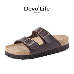 Devo/的沃软木鞋一字拖夏季厚底森女增高凉拖套脚日系女拖鞋3618