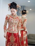红金马来褂重工秀禾服结婚中式婚纱礼服新娘出阁服显瘦嫁衣