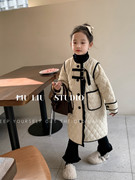 韩国童装长款羽绒棉服外套，加厚夹棉大衣，女童2023冬装韩系宽松大童