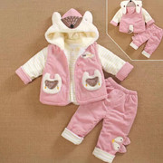 加夹棉衣服洋气0一1岁半女宝宝春秋季分体，薄冬款童婴儿装三件套装