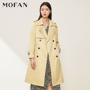 mofan摩凡黄色风衣外套，女春秋韩系风格穿搭小个子，风衣女中长款