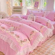 法式浪漫床上四件套公主风蕾丝被套床单非全棉纯棉仙女床品床裙款