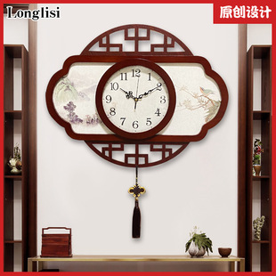 新中式古典木挂钟客厅复古中国风钟表，家用静音时钟创意石艺术(石艺术)英钟