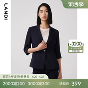 landi蓝地藏蓝色七分袖小西装，外套女2023年春夏修身西服上衣