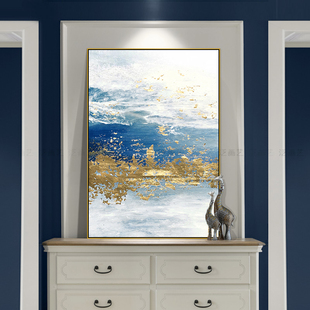 手绘抽象油画客厅现代简约抽象新中式大幅玄关意境金色挂画装饰画