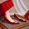 低跟新娘孕妇结婚鞋2024红色，中式婚礼敬酒秀禾婚纱两穿不累脚