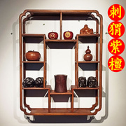 花梨木小型博古架壁挂款，红木多宝阁紫砂壶，茶壶收纳展示架中式简约