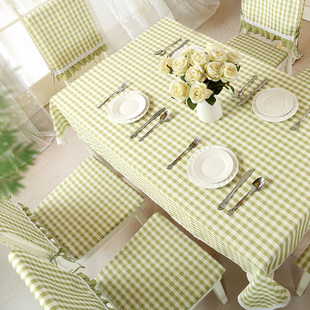 田园桌布椅套椅垫套装长方形，家用布艺格子，防水茶几餐桌布椅子套罩