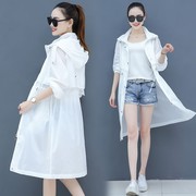 防晒衫夏季女中长款2024年长袖薄款洋气，白色长款风衣外0411b