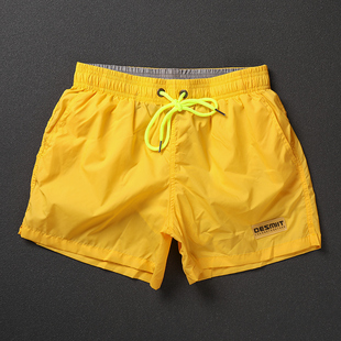 亮黄色跑步健身运动短裤速干可下水沙滩，短裤男士度假游泳装备国潮