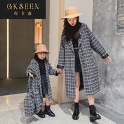 不一样的亲子装2022春秋季休闲长款格子，风衣洋气母女xf0219