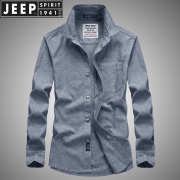吉普jeep男士长袖衬衫春秋季男款，宽松大码男装，商务休闲纯棉衬衣服