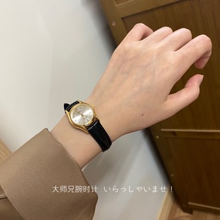 日本卡西欧*荔枝纹精刻度手表/女士小圆表/银棕色Casio气质复古