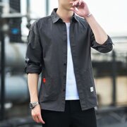 男士衬衣免烫长袖水洗衬衫夏季通勤工装韩版字母印花男上衣薄外套
