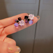 紫色水晶小花瓣耳环女2021年潮设计感耳饰气质时尚高级感耳钉