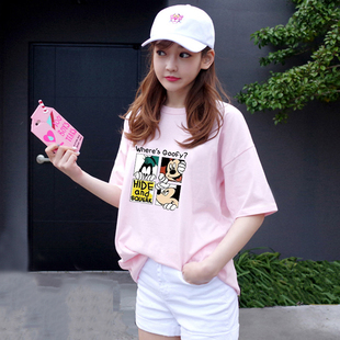 米奇t恤女2021女装夏季米老鼠短袖宽松韩版粉色上衣服ins潮流