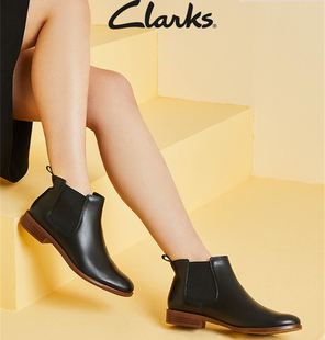 Clarks其乐女鞋女靴经典款切尔西靴英伦圆头靴粗跟显瘦短靴靴子女