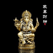 黄铜纯铜泰国铜象鼻财神，象神摆件天目象，象鼻天印度护法神像摆件