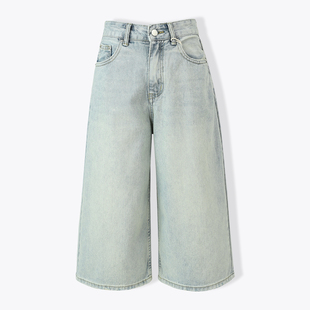 Jeans house美式高腰硬朗质感宽松版7分牛仔裤子男女阔腿显瘦短裤