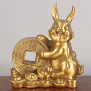 2023年家居办公室铜，兔子工艺品摆件，纯铜兔子铜钱兔