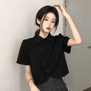 中国风盘扣短袖衬衫女春季2022短款设计感小众高级感宽松上衣
