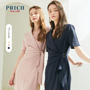 PRICH连衣裙短袖西装领设计感气质职场通勤商务中长款裙子女