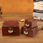 复古小木盒古典首饰收纳盒仿古木头盒子做旧迷你戒指盒包装盒