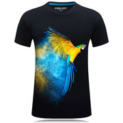 带有鹦鹉动物图案衣服立体3D短袖T恤男式打底衫大码个性体恤宽松