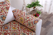 简约现代全纯棉防滑沙发垫布艺，坐垫套罩扶手靠背巾红色花朵可定制