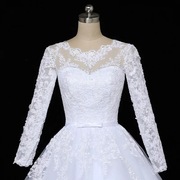 2023年年款夏季新娘婚纱落地式一字肩加大码修身长袖白色仙气