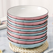 6个装陶瓷餐盘家用菜盘子圆形碟个性简约饭盘日式可微波餐具菜盘