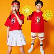 儿童啦啦队表演服装幼儿园六一国潮红色套装小学生运动会班服女童