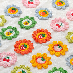 宽6cm毛线编织水果向日葵彩色花朵布贴 可爱加厚服装发夹装饰补丁