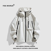 fogmurua美式机能风冲锋衣，纯色连帽男复古宽松潮流山系户外外套b