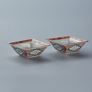 日本进口 九谷烧手绘赤小紋菱形钵 日式陶瓷餐具 料理食器 中号碗