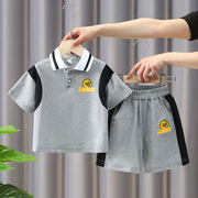 小黄鸭男童夏季polo衫套装2024洋气宝宝夏装，儿童酷帅短袖衣服