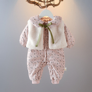 新生婴儿儿衣服秋冬套装女孩冬季女宝宝连体衣，外出抱衣超洋气冬装
